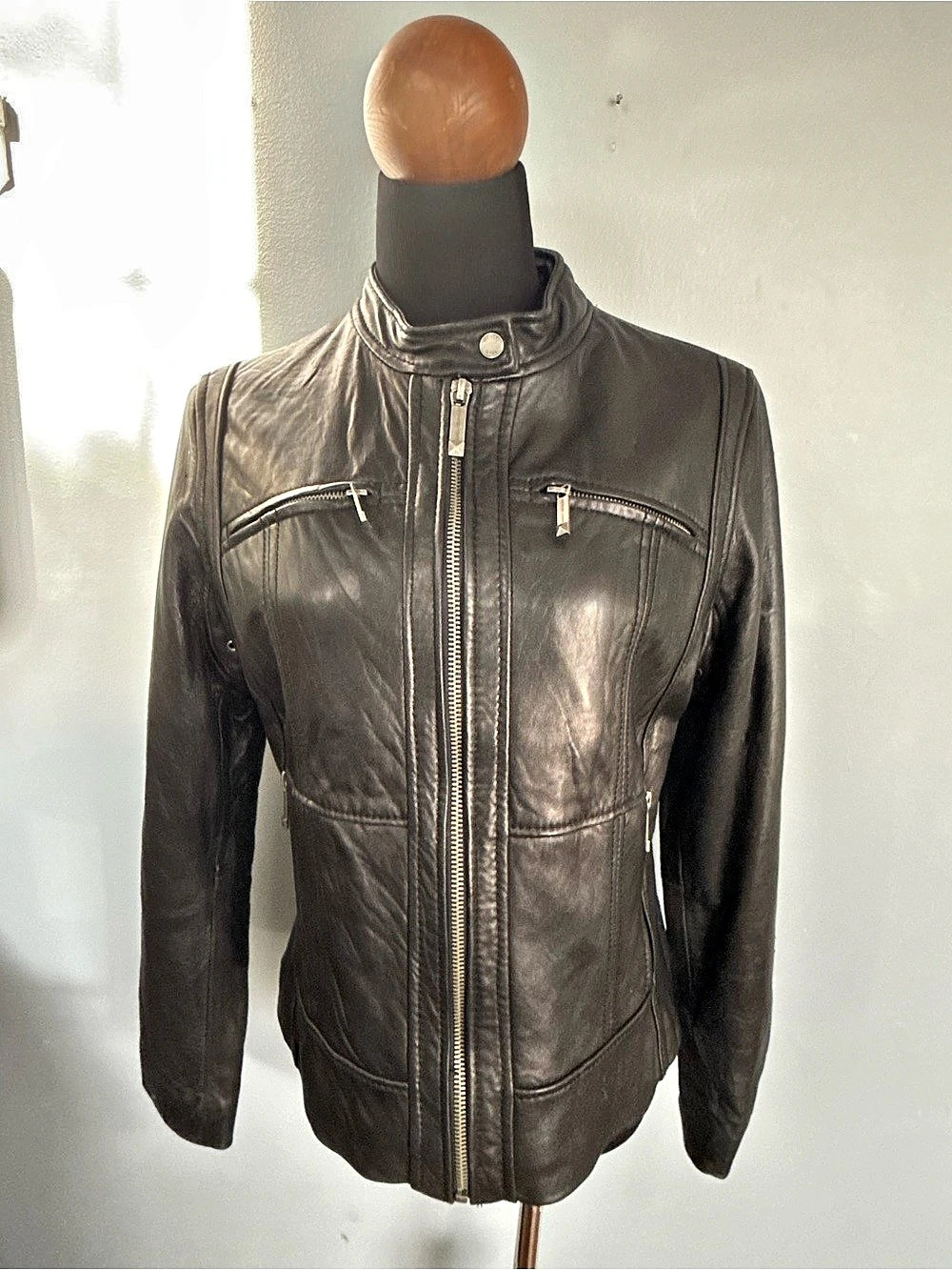 Michael Kors Leather Moto Jacket Black Large